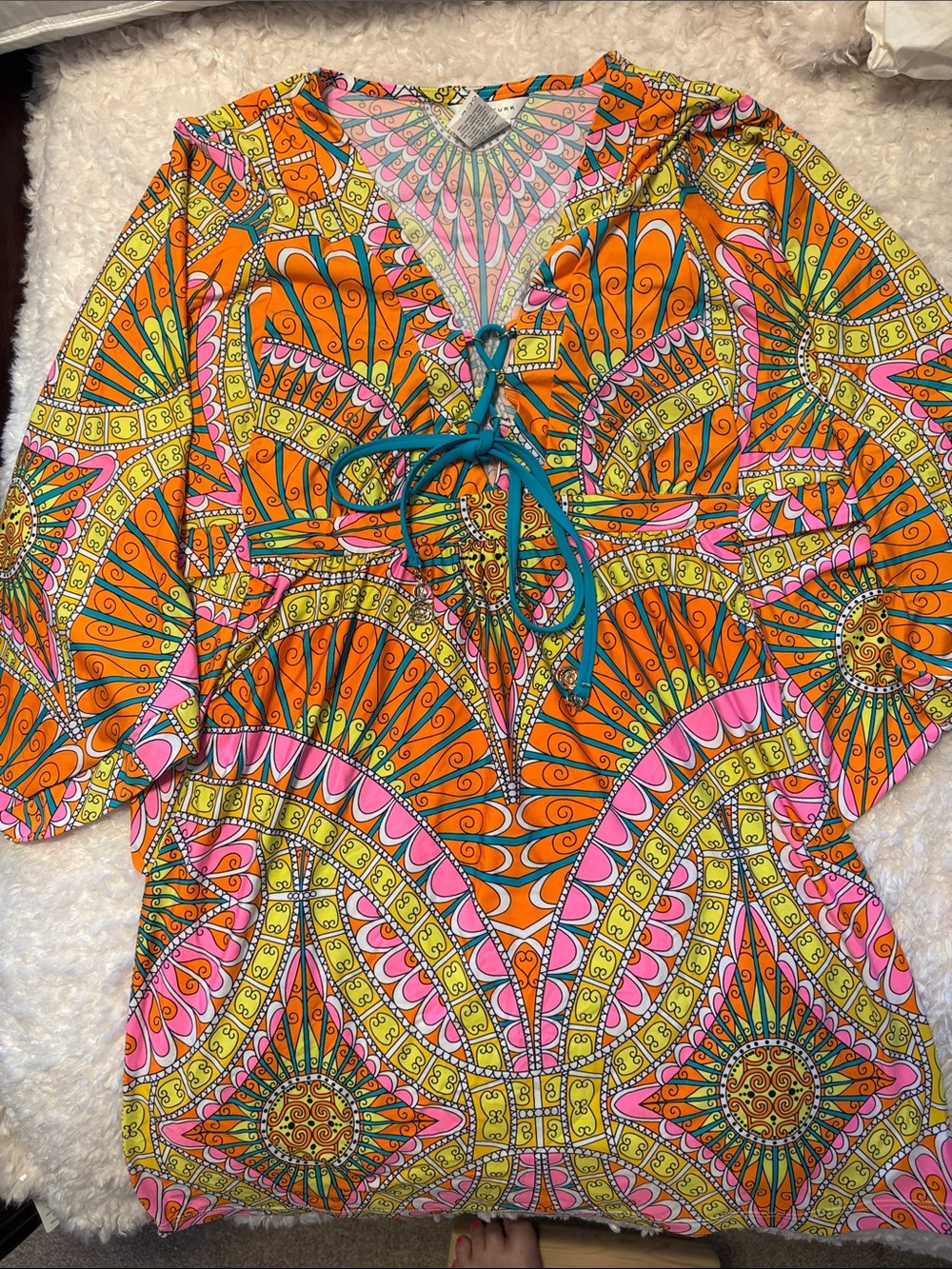 Trina Turk Vibrant Orange,Pink, Yellow Printed Swim One Piece 6 & Cover XS Set - Picture 3 of 15